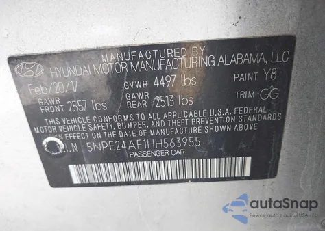 2017 Hyundai Sonata z USA, uszkodzony, nr VIN 5NPE24AF1HH563955